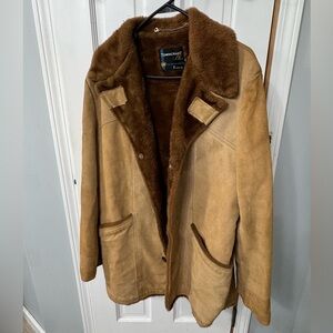 Vintage 60s 70s Towncraft Penneys Soft Leather Fur Lined Button Coat Mens 42